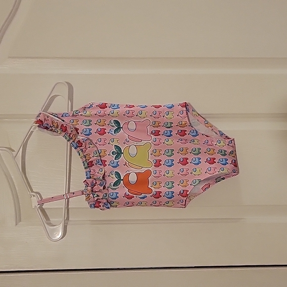 Girls size 4T ( Europe size) Among Us pink multicolor swimsuit with adj. strap. - Picture 1 of 4